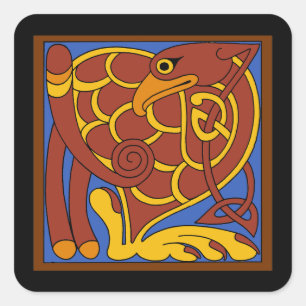 Book Of Kells Celtic Knot Medieval Bird Square Sticker