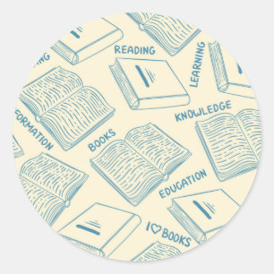 Book pattern classic round sticker