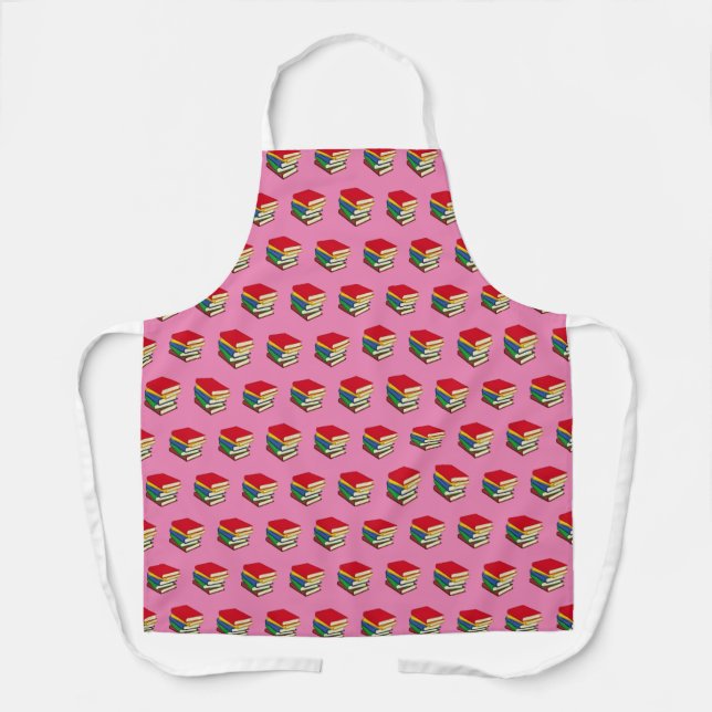 Book Pattern | Colourful Pile of Books | PINK Apron (Front)