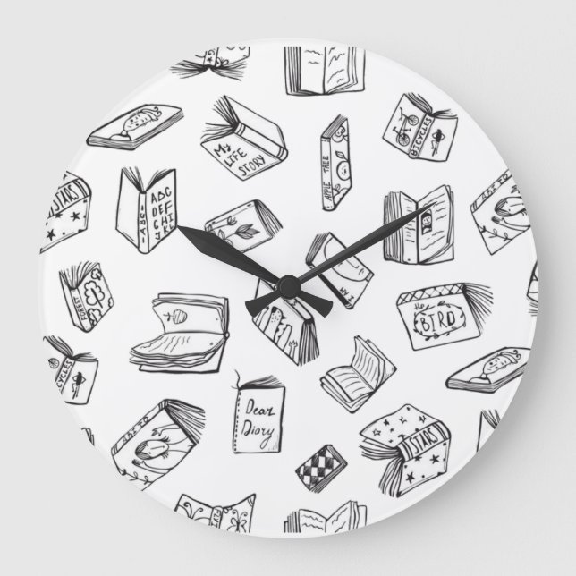 Book pattern large clock (Front)