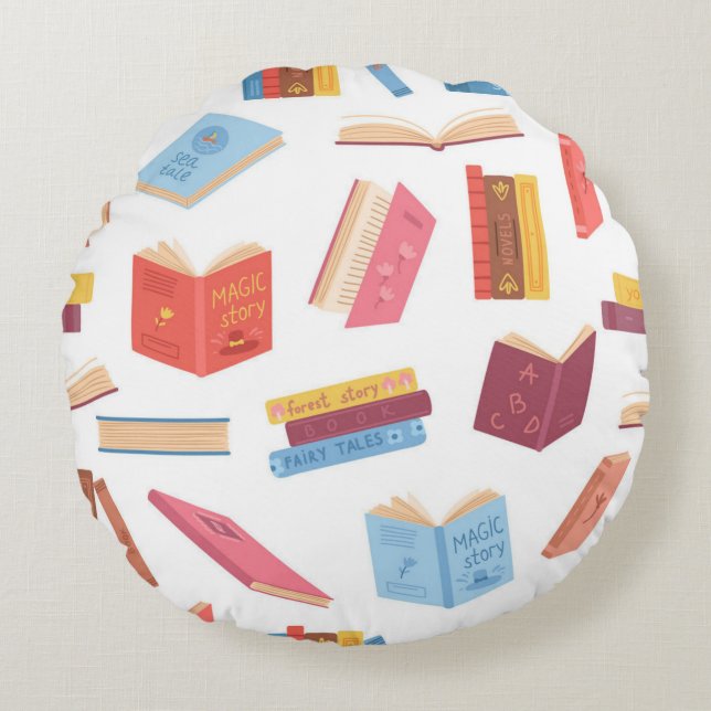 Book pattern round cushion (Front)