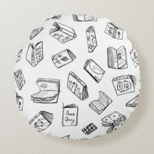 Book pattern round cushion