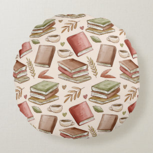 Book pattern round cushion