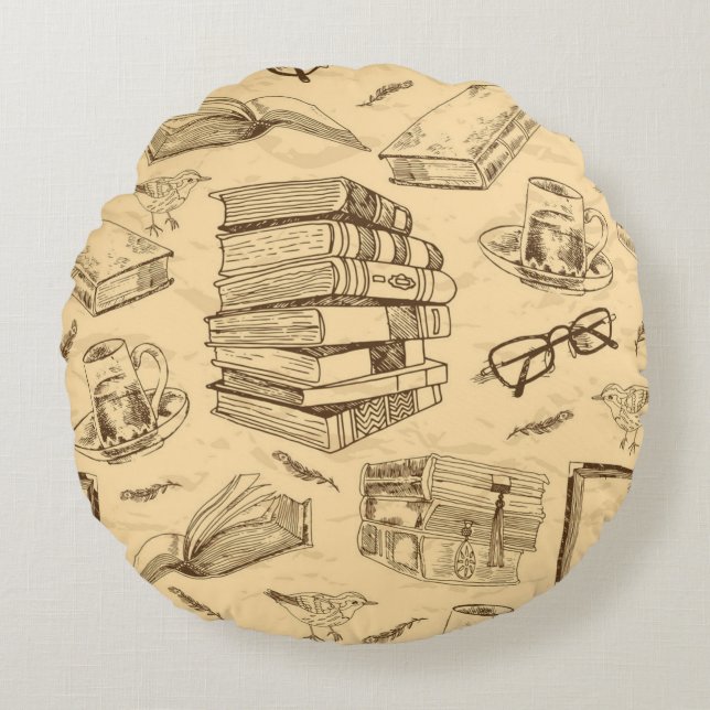 Book pattern round cushion (Front)