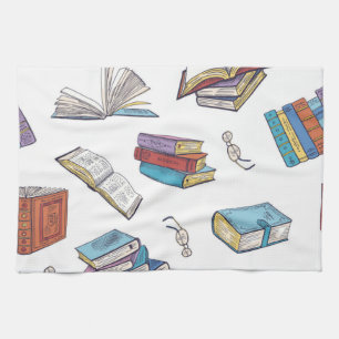 Book pattern tea towel