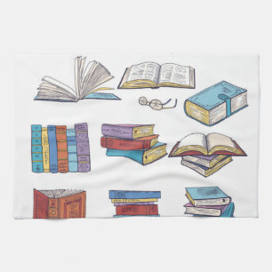 Book pattern tea towel