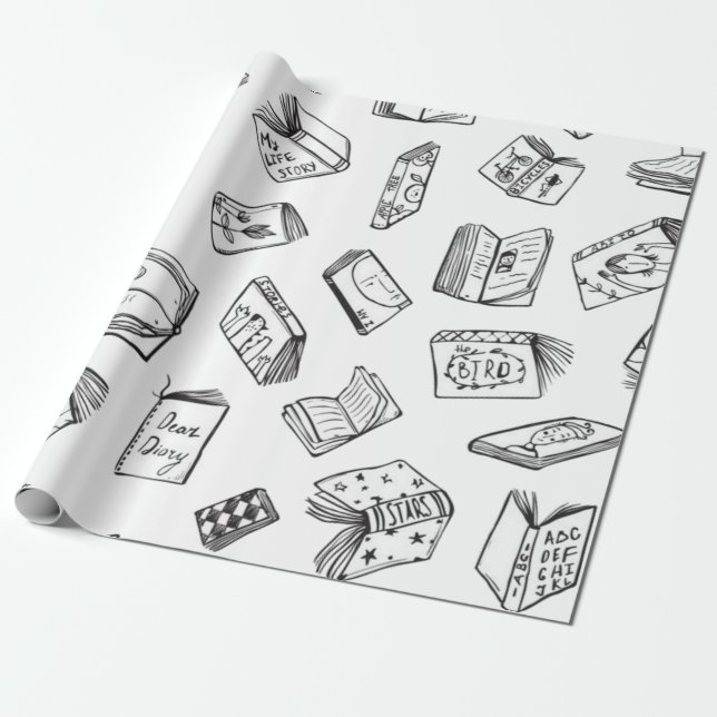 Book pattern wrapping paper (Unrolled)
