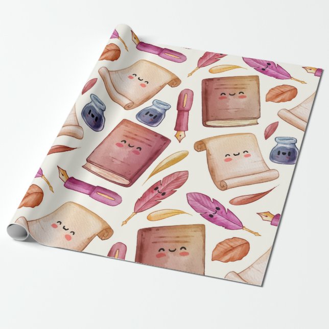 Book pattern wrapping paper (Unrolled)