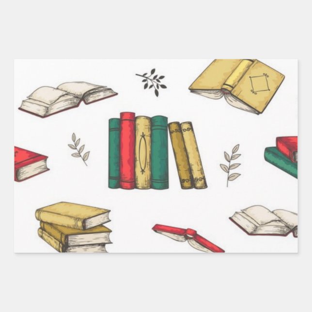 Book pattern wrapping paper sheet (Front)