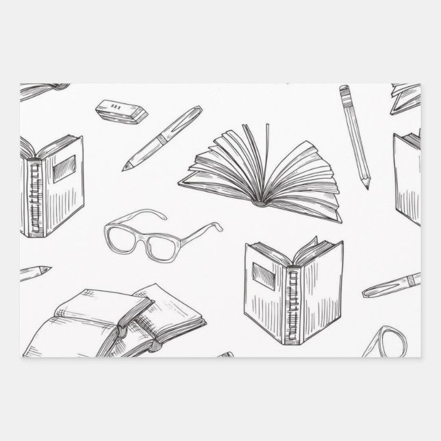 Book pattern wrapping paper sheet (Front)