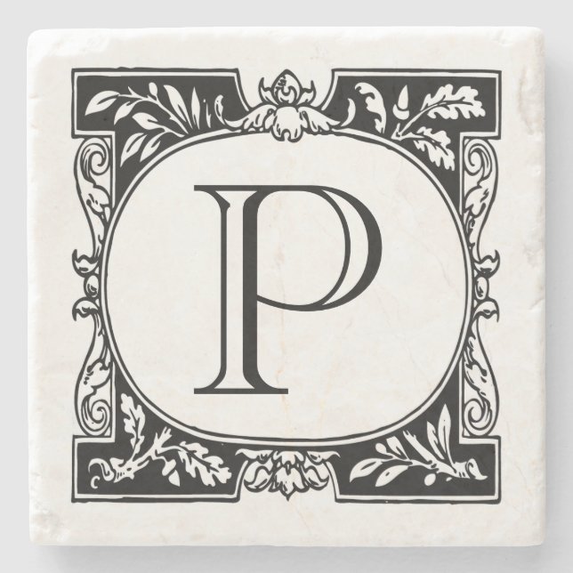 Book plate Monogram Stone Coaster (Front)