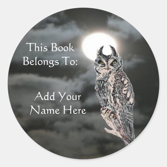 Book Plate-Wiccan Owl Classic Round Sticker (Front)