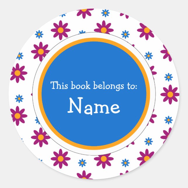 Book Plate with cute flower design Classic Round Sticker (Front)