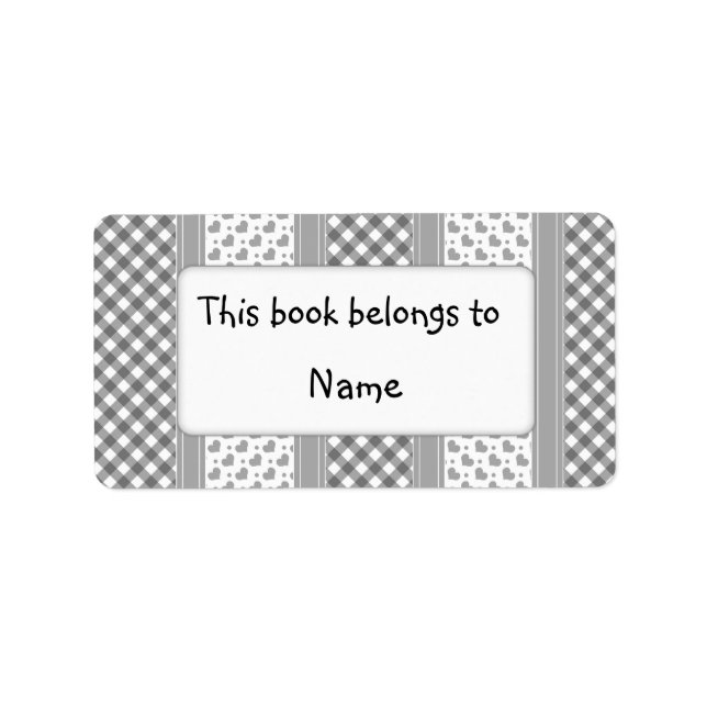 Book plate with different modern grey pattern label (Front)