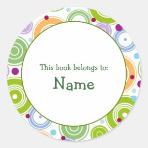 Book plate with retro design - customisable classic round sticker