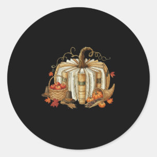 Book Pumpkin Fall Reading Thanksgiving Teacher Lib Classic Round Sticker