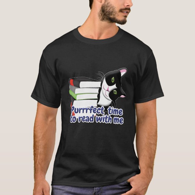 Book Reader Cat T-Shirt (Front)