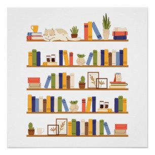 Book Reader Colour Bookshelf Library Teacher Poster
