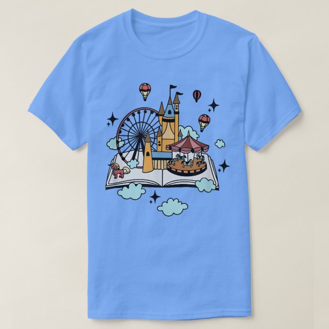 Book reader princess fantasy castle unicorn readin T-Shirt (Design Front)