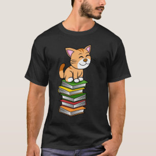 Book Reading Cat Cats with a Pile of Books T-Shirt