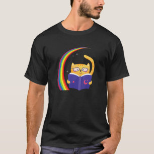 Book  Reading Cat Rainbow Teacher Librarian Cute T-Shirt
