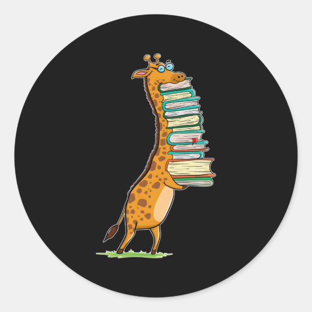 Book Reading Giraffe I Love My Library Classic Round Sticker (Front)