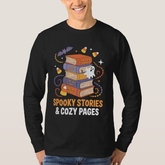 Book Reading Halloween Spooky Stories & Cozy Pages T-Shirt (Front)