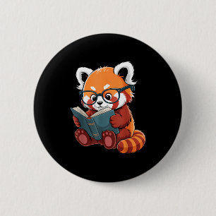 Book reading red panda reader animal cute red 6 cm round badge