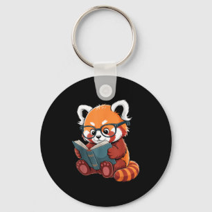 Book reading red panda reader animal cute red key ring