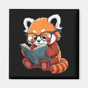 Book reading red panda reader animal cute red magnet