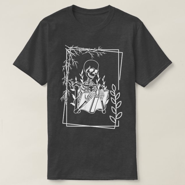 Book Reading Skeleton, Book Lover, Book Club, Plan T-Shirt (Design Front)