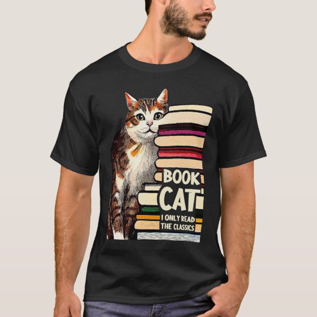 Book Reading Studying Cat Reader Kitten T-Shirt (Front)