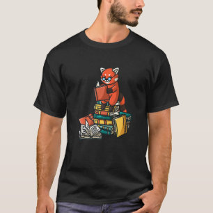 Book Red Panda Sitting On Pile Of Books Book Worm T-Shirt