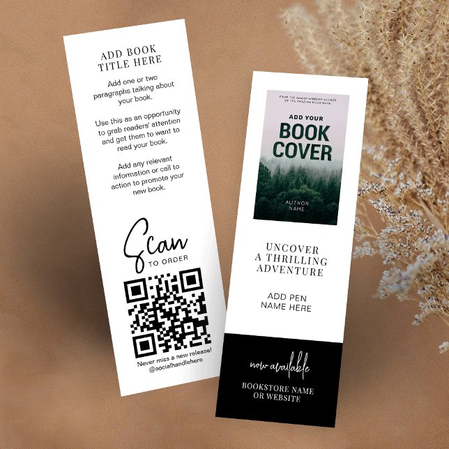 Book Release Author Marketing Mini Bookmark Card (Add your custom link to the QR code and make scannable book promotion cards)