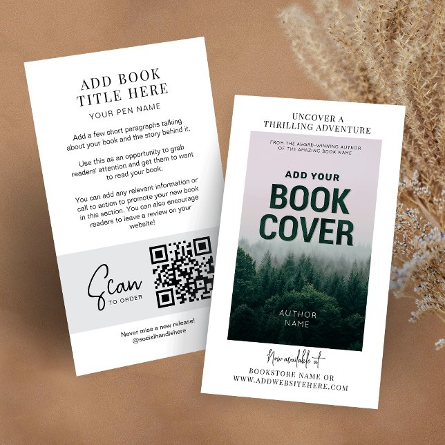 Book Release Author Marketing Scannable QR Code Business Card (Simple book launch promotional business cards with your custom book cover and QR code on the back)