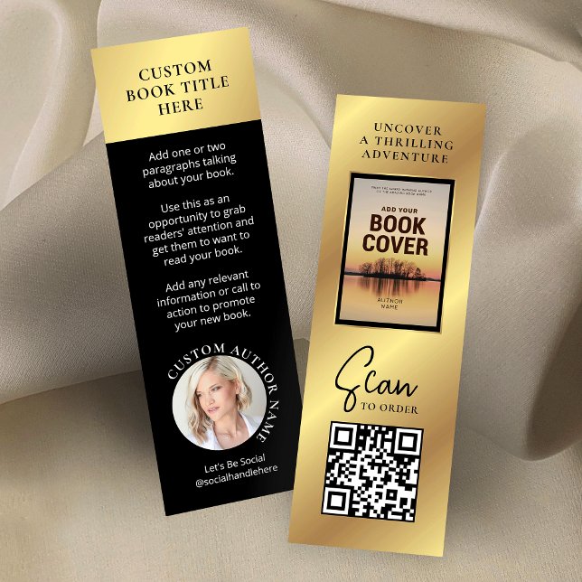 Book Release Author Photo Mini Gold Bookmark Card (Elegant gold effect book release marketing bookmark cards with your author photo and custom text)