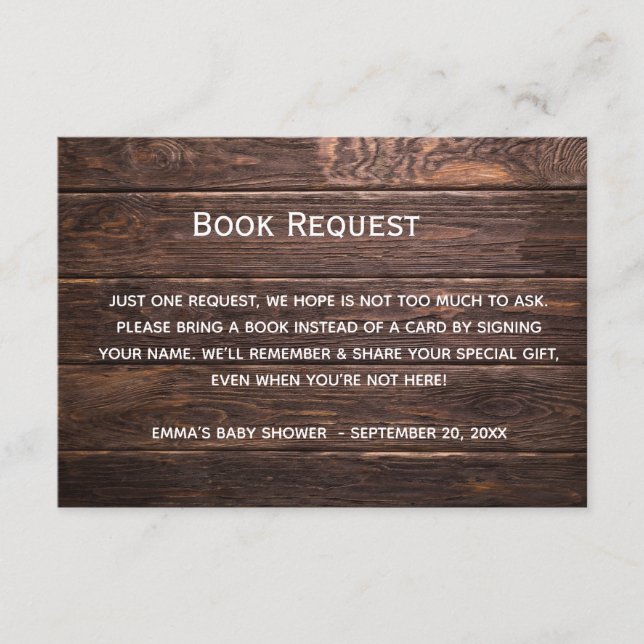 Book Request Baby Shower Rustic Invite Insert Card (Front)