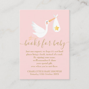 Book Request Baby Shower Stork Gold Star Pink Enclosure Card