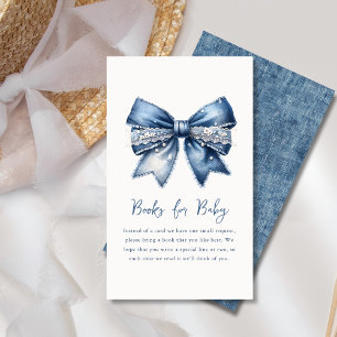 Book Request Blue Jean Denim Bow Baby Shower Enclosure Card