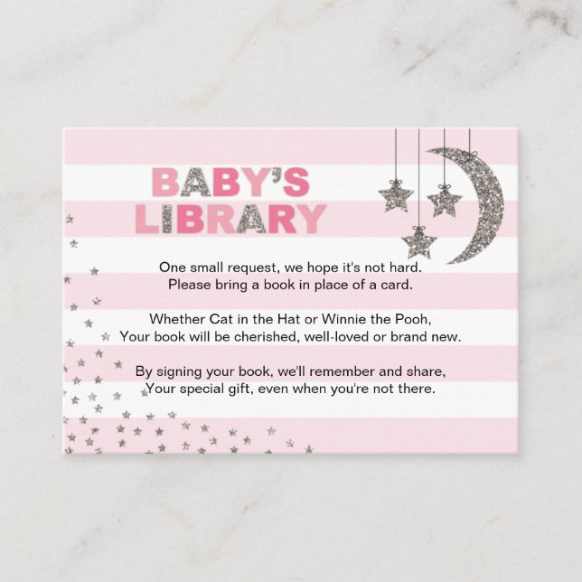 Book request card for baby's library pink silver (Front)