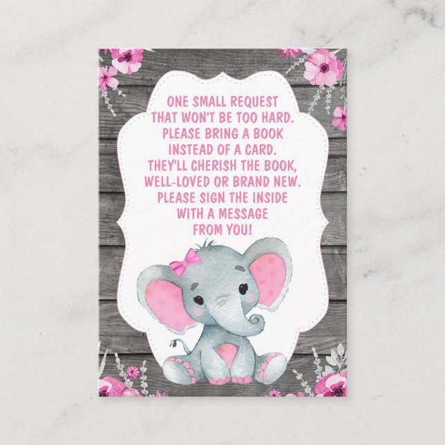 Book Request Card Girl Elephant Shower (Front)