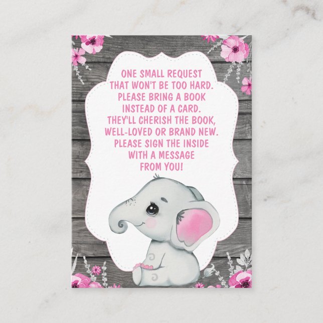 Book Request Card Girl Elephant Shower Pink (Front)