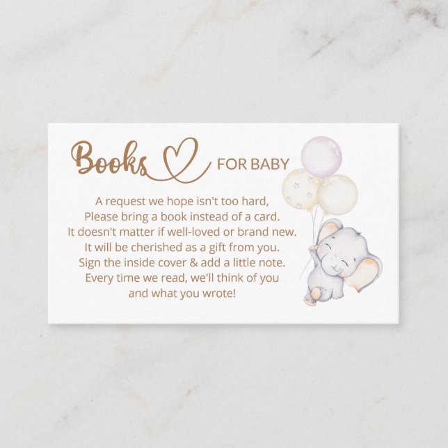 Book Request for Baby Elephant Baby Shower  Enclosure Card (Front)