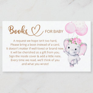 Book Request for Baby Girl Elephant Baby Shower Enclosure Card