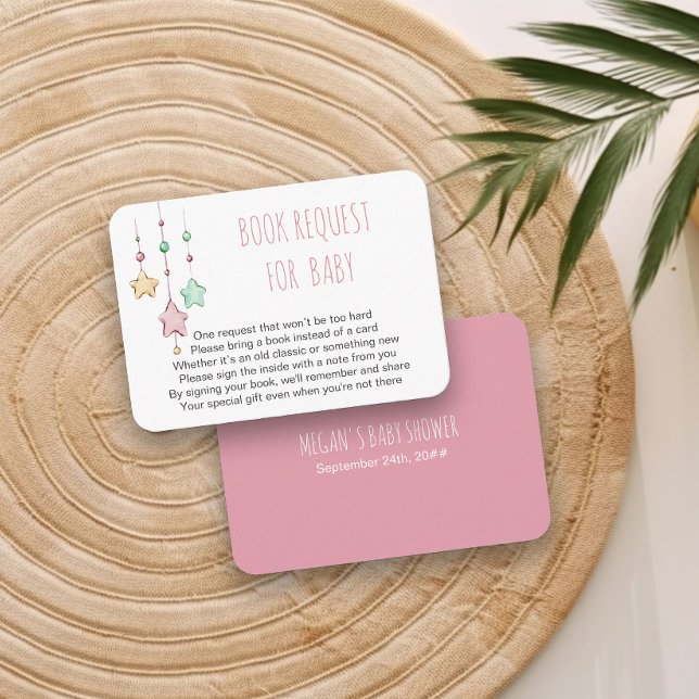 Book Request for Baby Poem Nursery Stars Pink Enclosure Card (Books for Baby insert card from my Twinkle Twinkle baby shower collection)