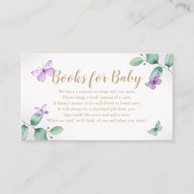 Book Request for Baby Shower Eucalyptus Butterfly  Enclosure Card (Front)