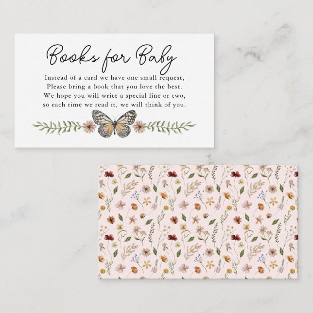 Book Request for Baby Shower Pink Wildflower Enclosure Card (Front/Back)