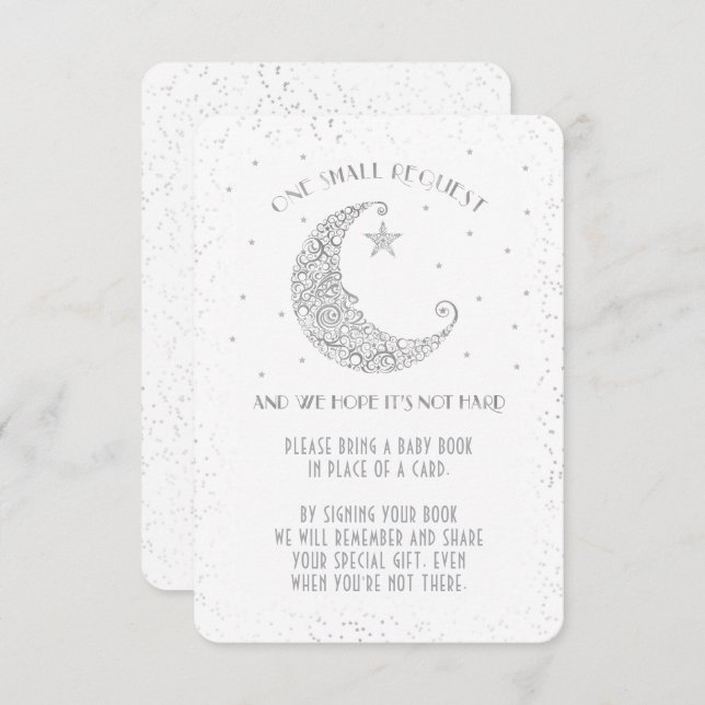 Book Request Moon Star Baby Shower Silver White Invitation (Front/Back)
