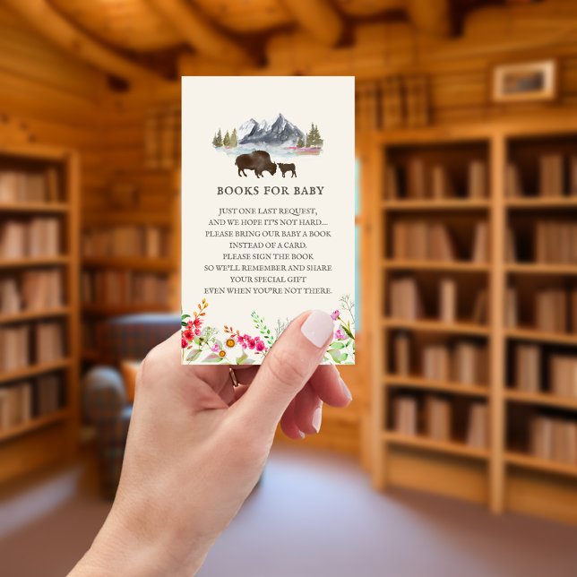 Book Request Mountains Buffalo Floral Baby Shower Enclosure Card (Creator Uploaded)