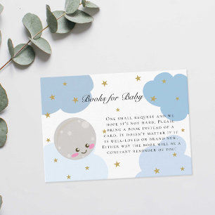 Book Request Over the Moon Baby Shower Blue Cute Enclosure Card